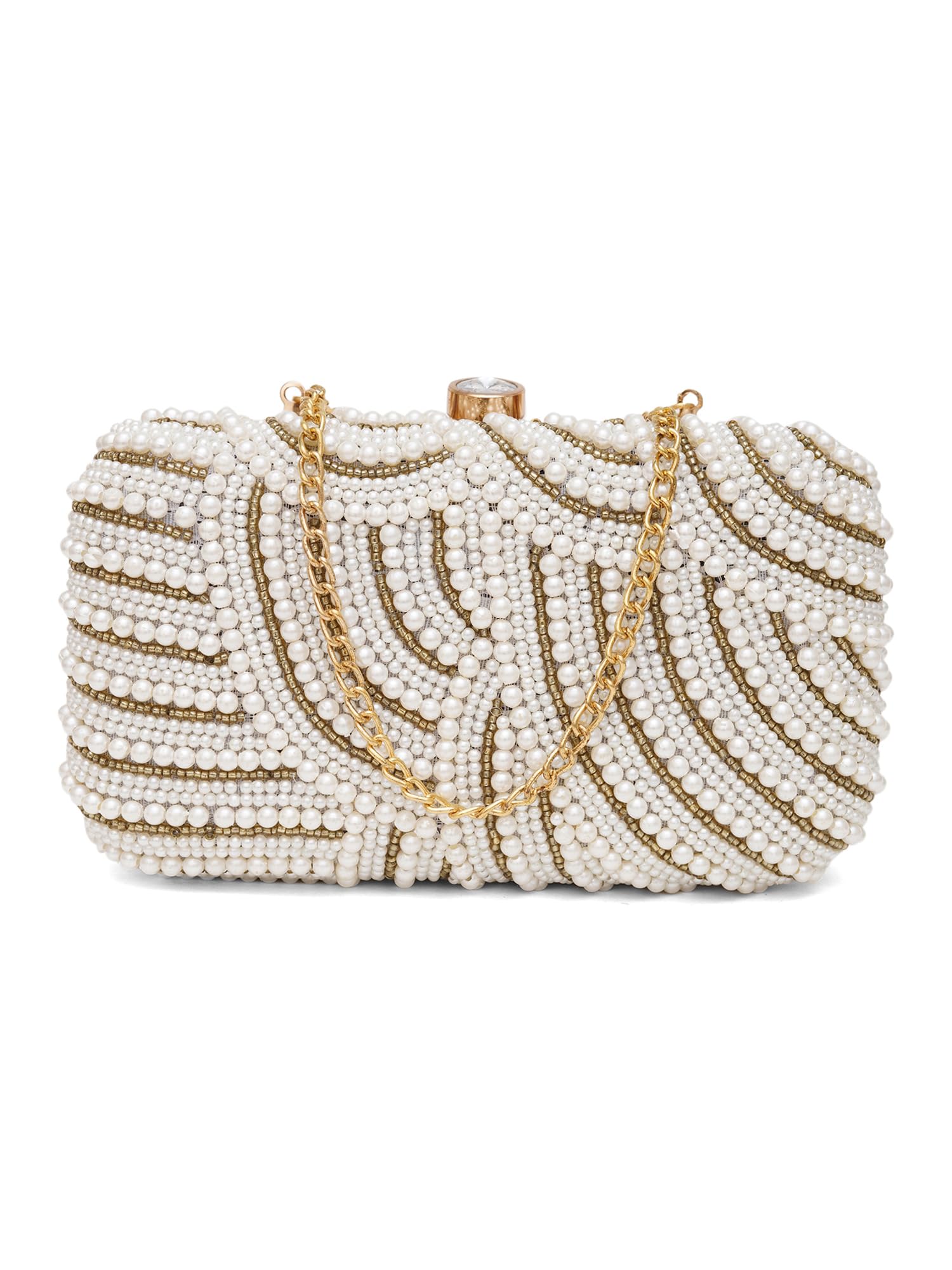 fabbhue Women's White and Gold Hand Embroidery Box Clutch Bag-picture-11