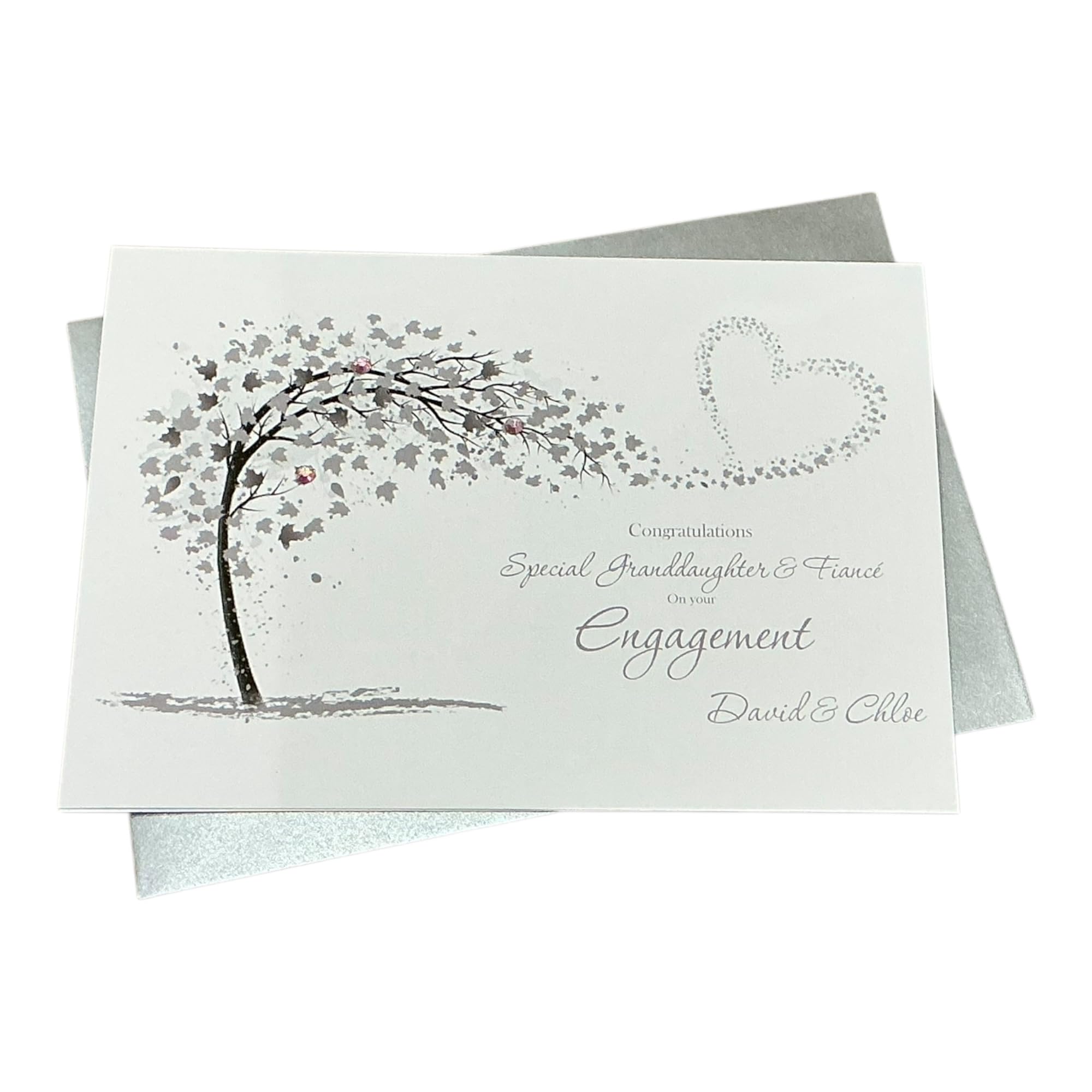 Granddaughter & Fiancé Engagement Card Greeting Card, Personalised Gift for Granddaughter & Fiancé Congratulations - Various Designs (Sweeping Heart (Granddaughter & Fiancé))