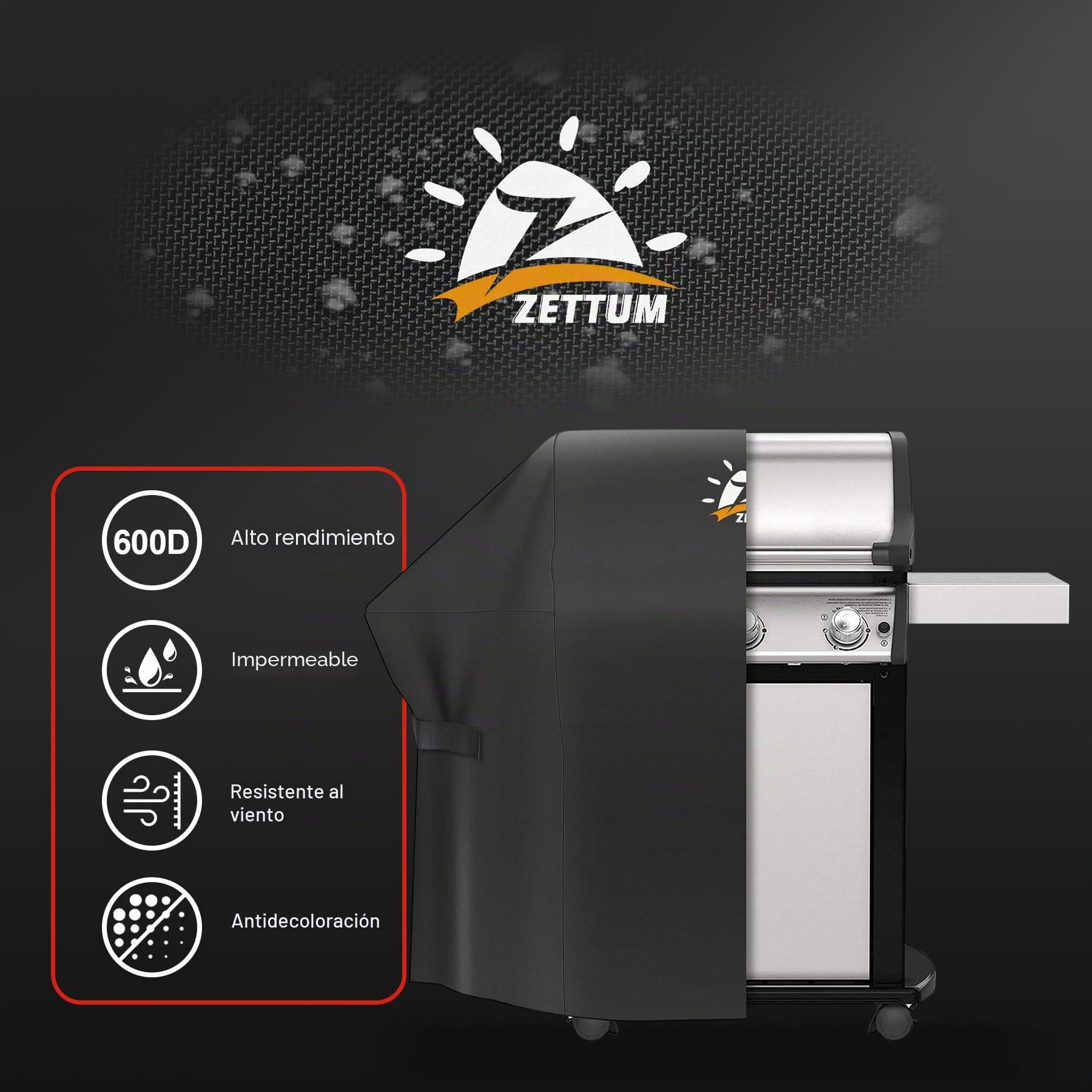 Zettum Funda para Barbacoa de 132 cm - 7106 para Weber Spirit Serie 300, Resistente e Impermeable, Cubierta de Poliuretano para Weber Spirit E310, Sprit E315, E330 y Spirit II E310 (132x66x109cm)