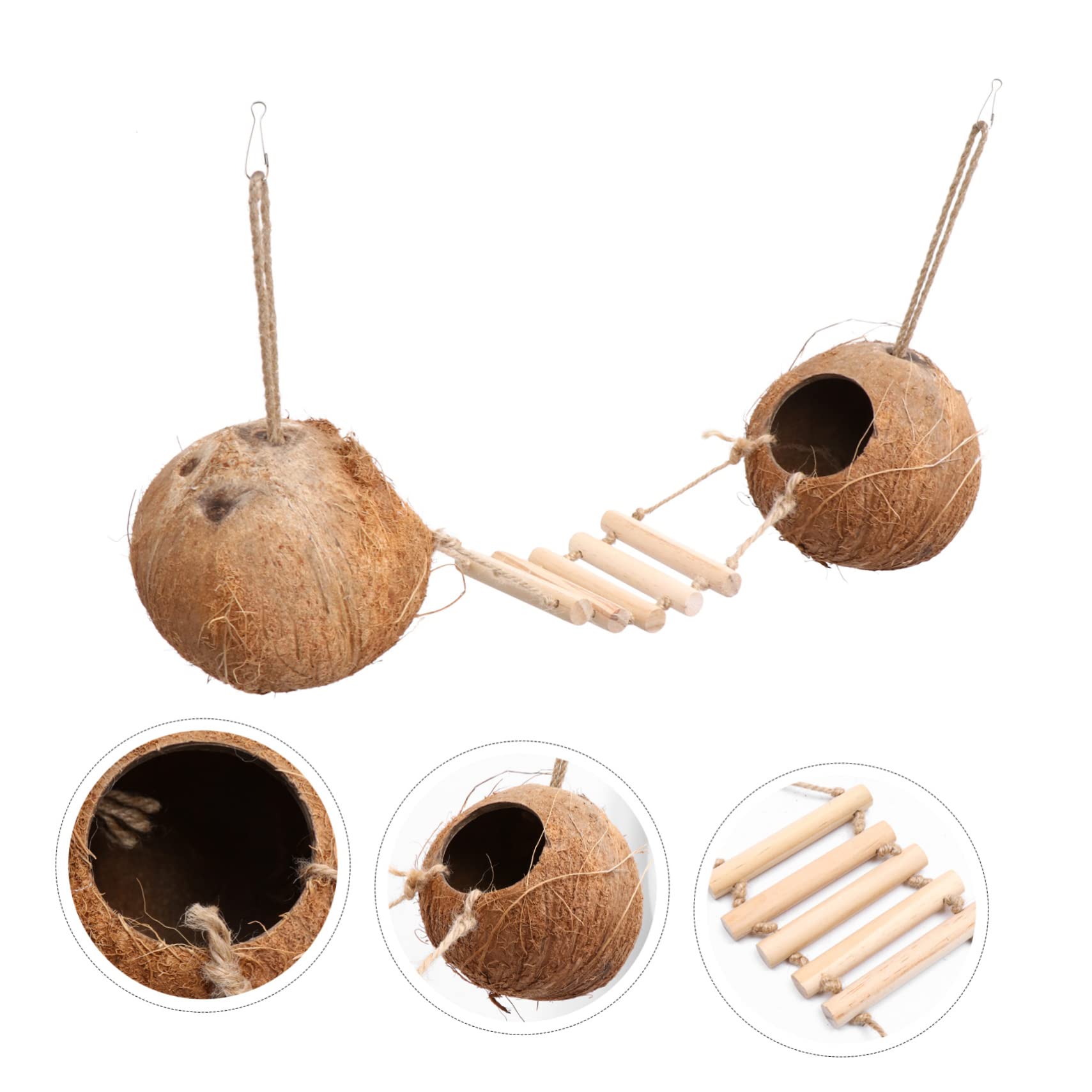 COLLBATH Vogelnest Kokosnuss Mit Leiter Natürliches Holzspielzeug Sicherer Ruheplatz Für Kleine Vögel Und Hamster