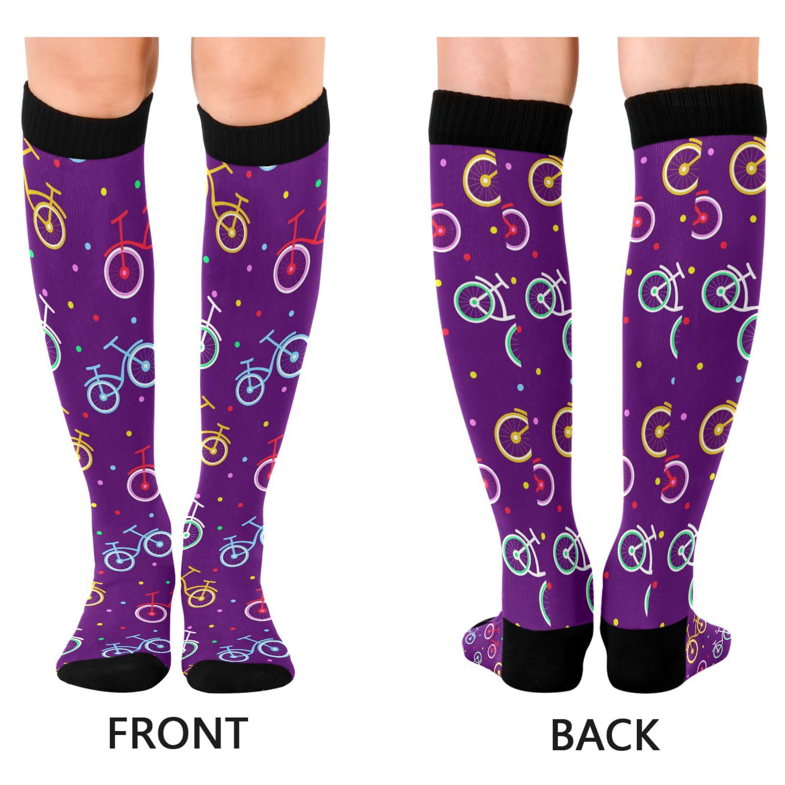 Dussdil Color Bicycles Compression Socks for Women Men Christmas Circulation Long Knee Socks for Winter Warm Stockings Socks