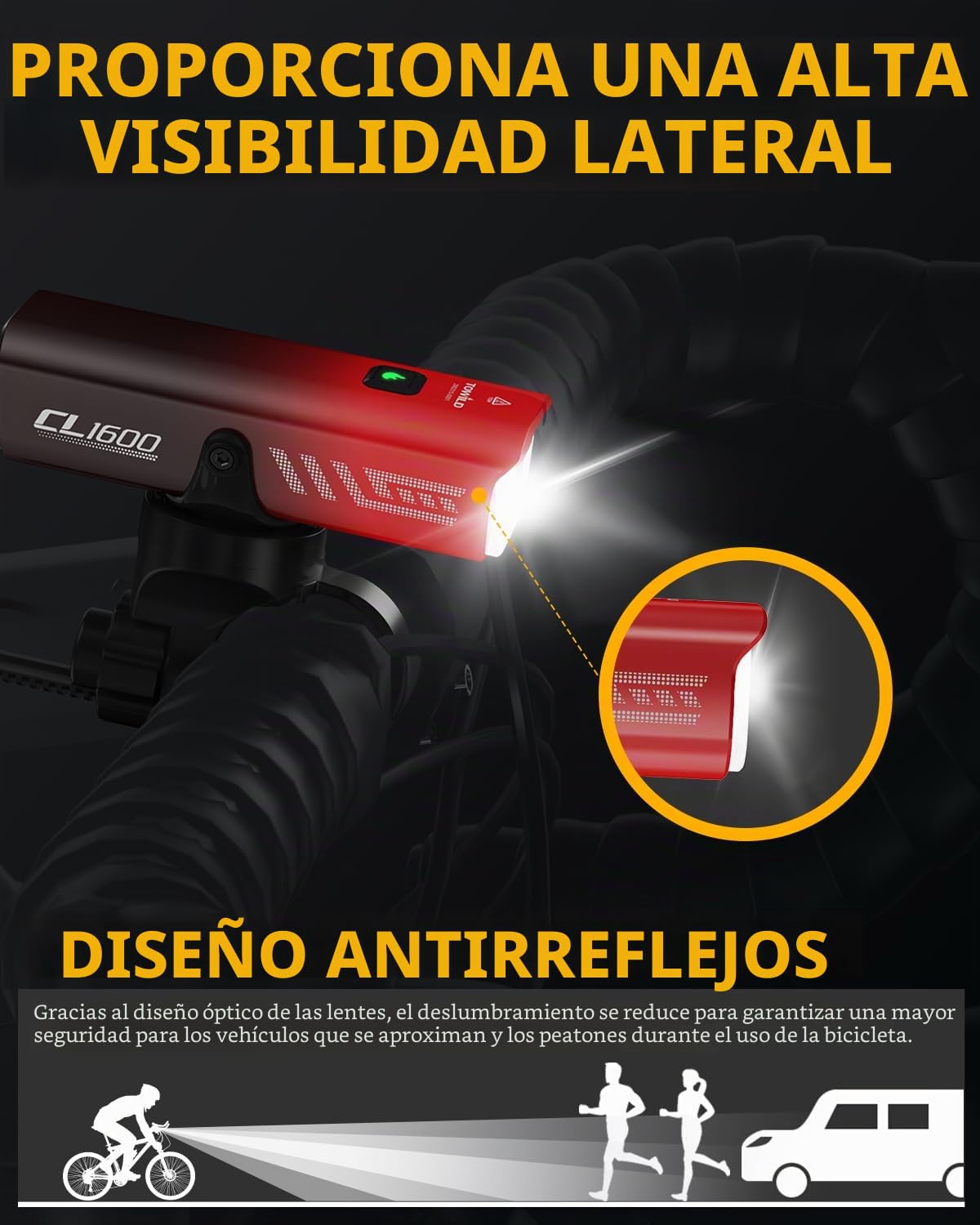 TOWILD CL1600 Luz Bicicleta Inteligentes, 1600 Lumen 5000mAh Luces Delantera Tipo C Recargable Faro de Bicicleta para MTB/Bicicleta de Carretera,12 Horas de Duración,5 Modos Luz de Ciclismo