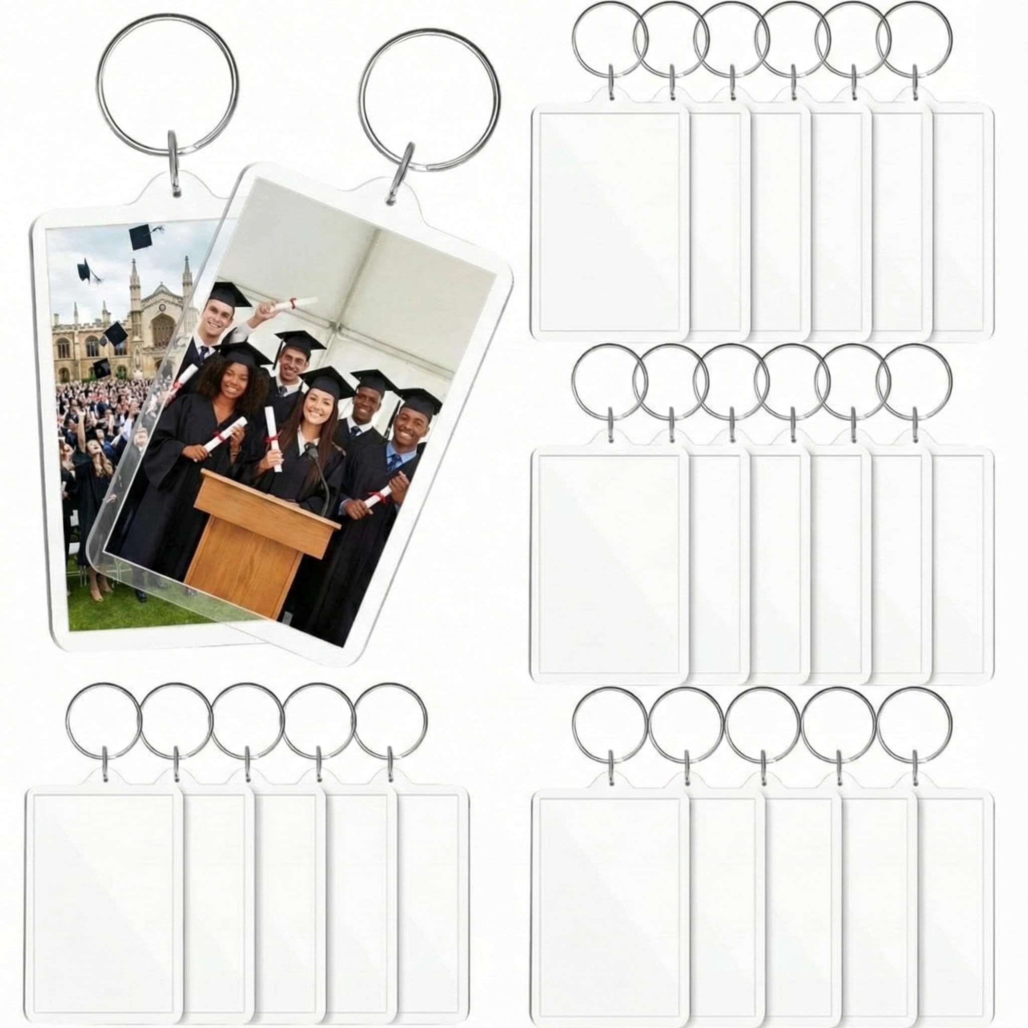 Inbagi 12 Pcs Blank Picture Photo Keychain Clear Rectangle Acrylic Photo Insert Keychain Keyring DIY Gift 2 x 3inch