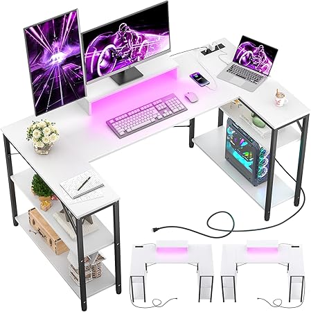 Amazon.com: Homieasy U Shaped Computer Desk with Power Strip & LED ...