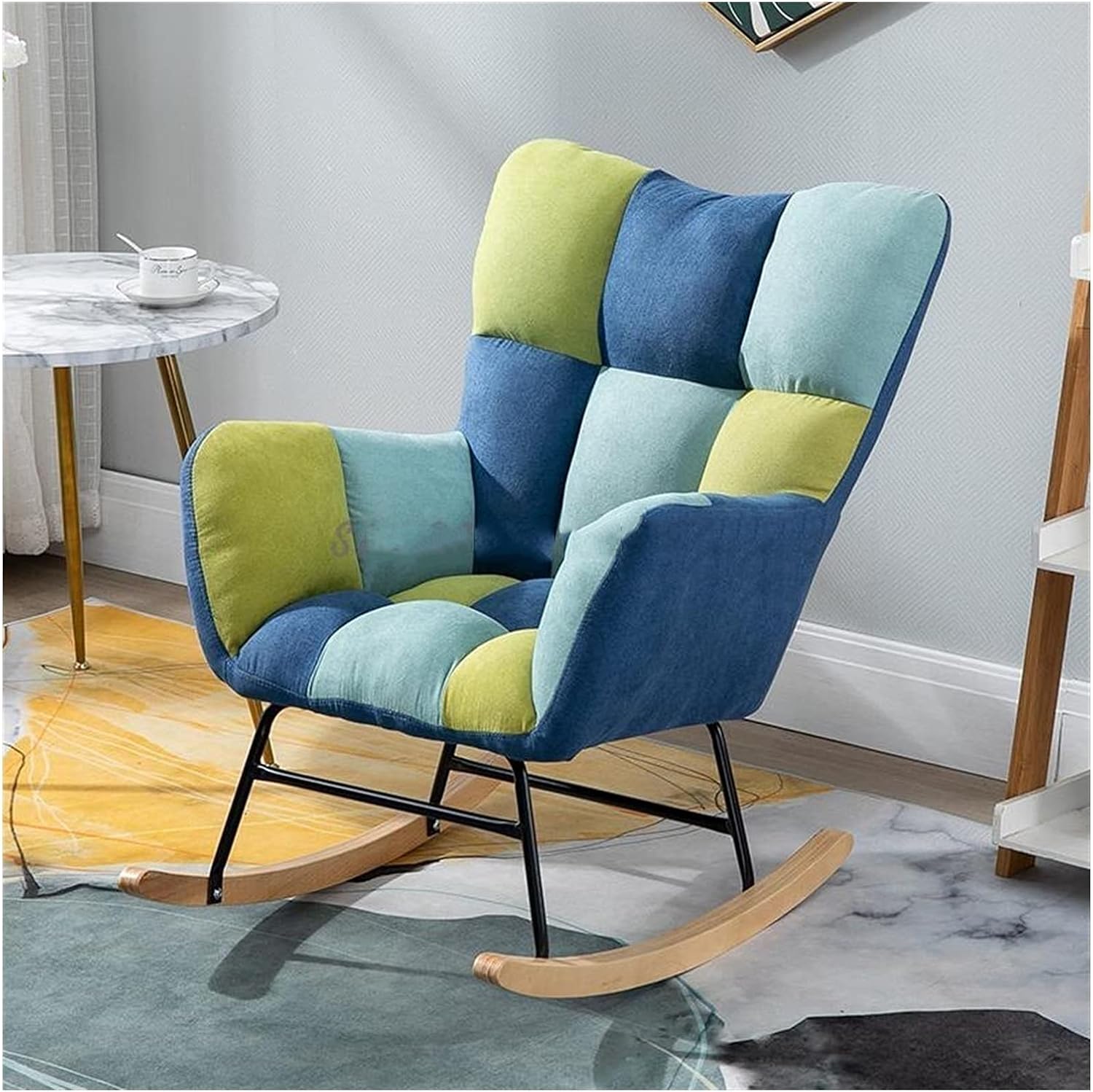 YYSS Mecedora Moderna y cómoda, Mecedora, sofá de Tela, sillón con Acolchado Grueso, Marco de Metal, para Sala de Estar, Dormitorio, hogar