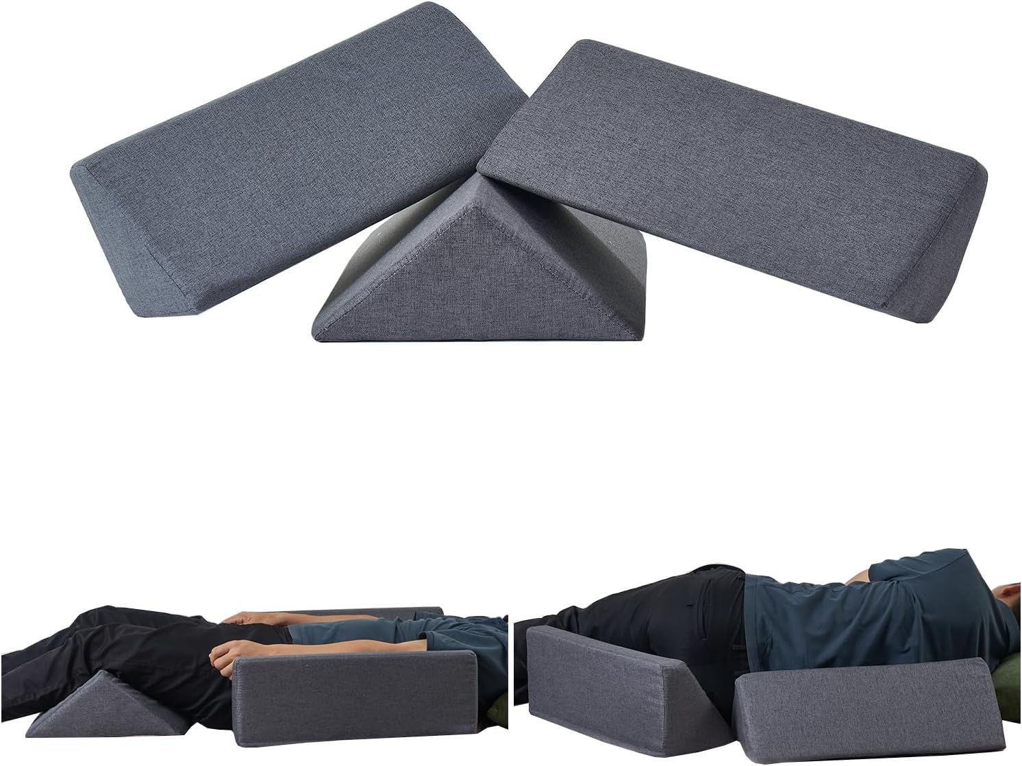 SAMTY Bed Wedges & Body positioners for Elderly/Seniors Side Sleeper(3 in 1) Triangle Bed Wedge Pillow for Back Pain Relief Pregnancy Wedge Pillow for Side Sleeping Gray 3 IN 1