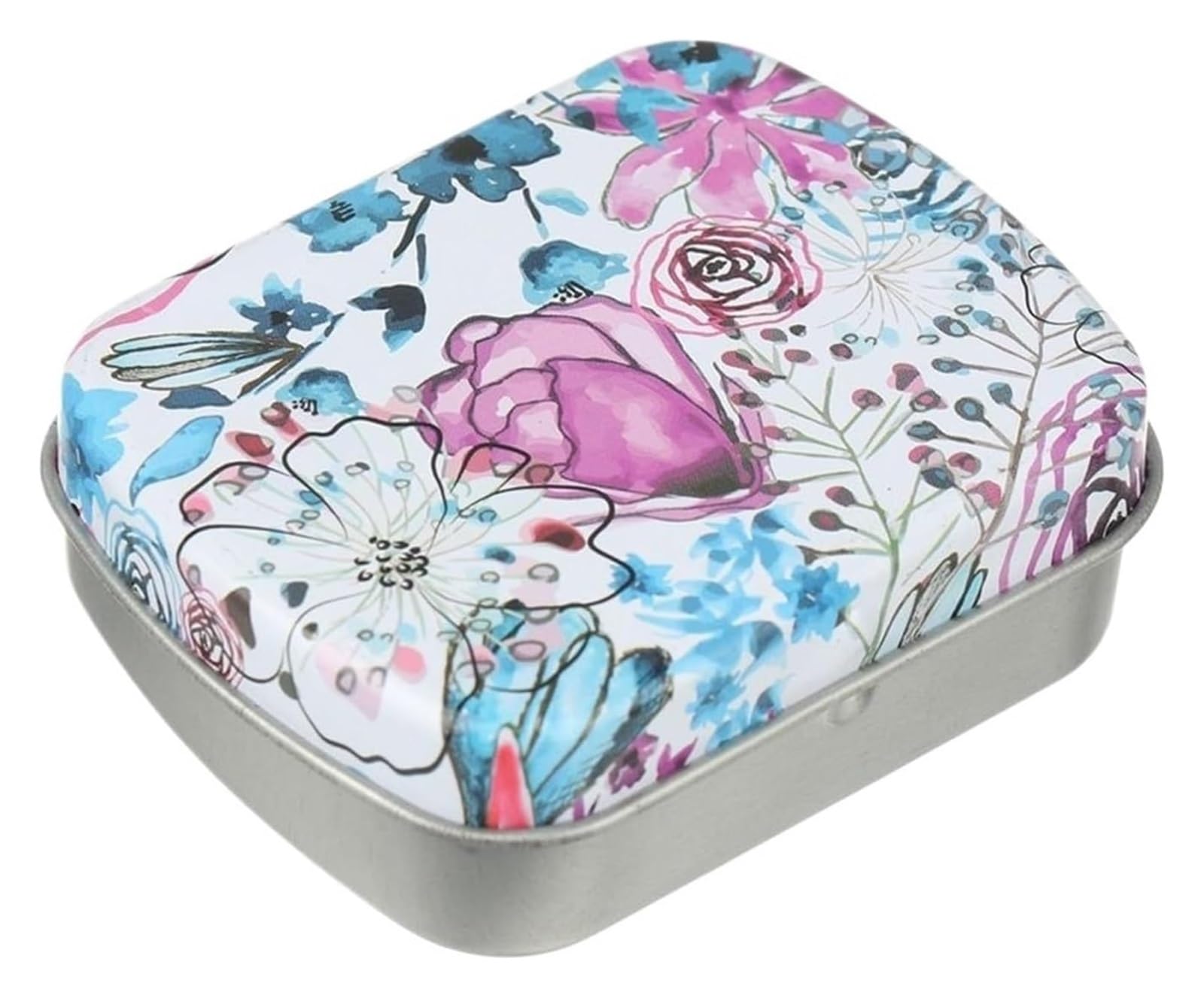 aluminum tin can, Mini Rectangular Metal Hinged Flip Tin Box for Candy Tea Jewelry Portable Pill, Multicolor(Color1)