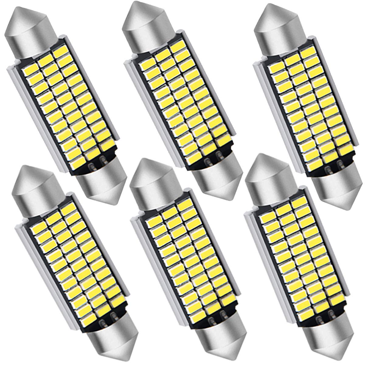 JOJOY LUX Pack of 6 41/42mm Festoon LED Bulbs 6411 212 211 578 as Interior Dome Map Trunk Courtesy Engine Mirror Reading Light, Error Free Canbus Ready LED, 31mm,33-SMD 5730 Chipset,White