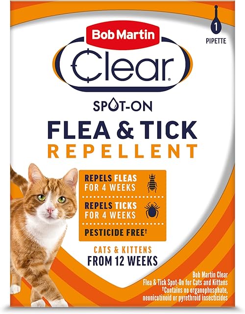 Bob Martin Clear | Flea & Tick Spot On for Cats and Kittens | Pesticide Free Repellent | Clinically Proven Prevention (1 Pipette)