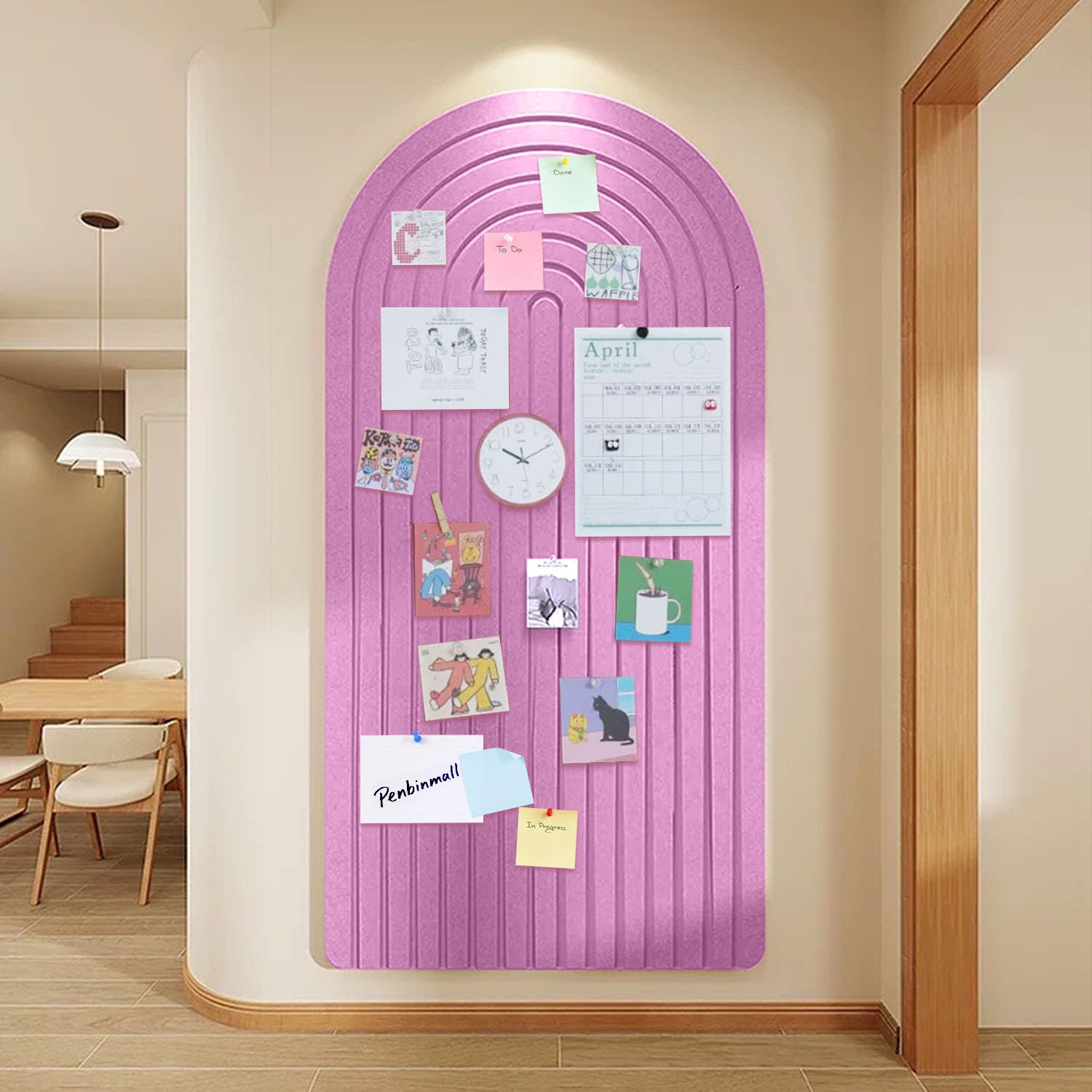 Large Felt Notice Board 120 x 60 cm Felt Board - Round Edges Decorative Notice Board Self-Adhesive Cork Board Alternative for the Wall, Foldable Picture Board Vision Board with 30 Push Pins, Guava