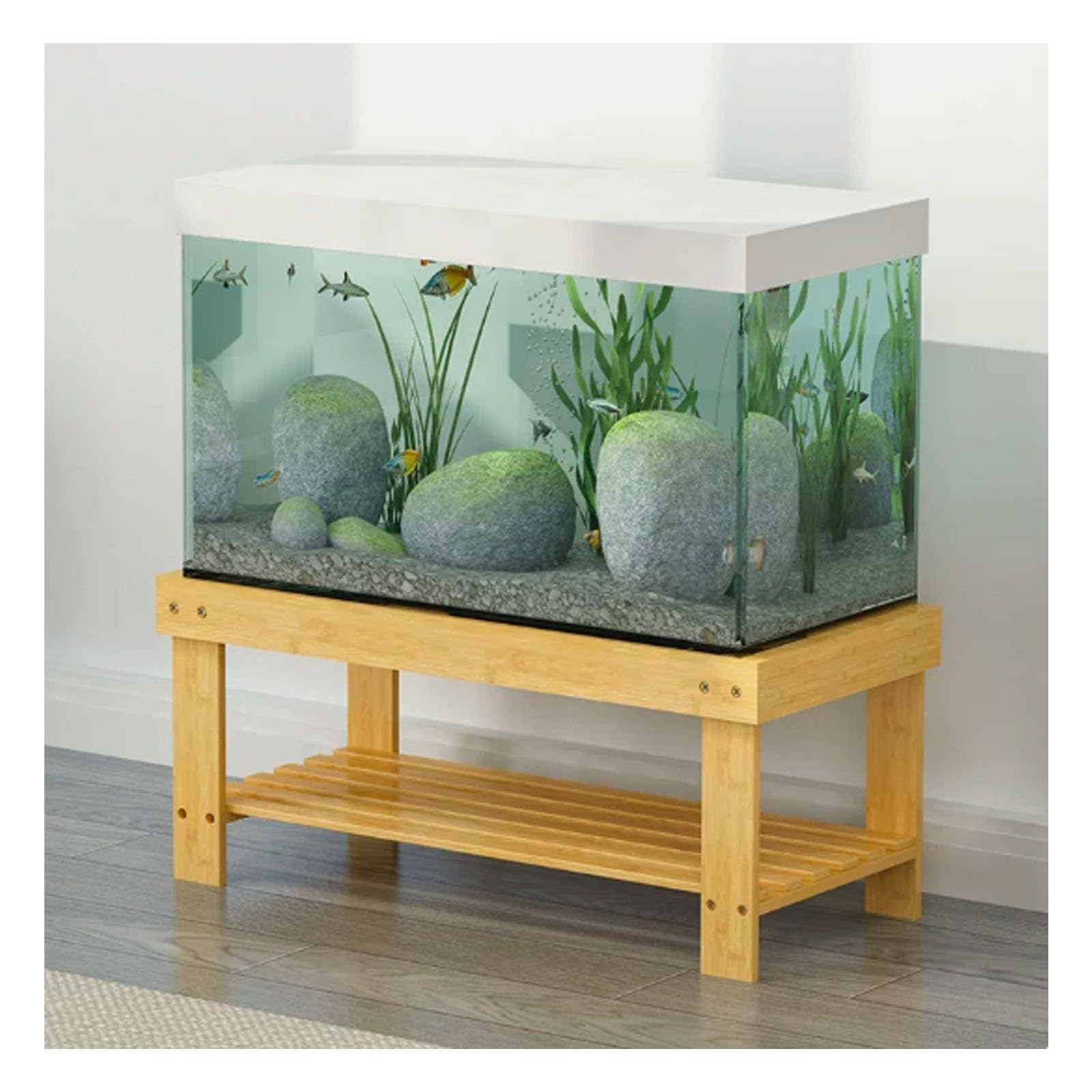 Soporte Para Acuario, Mueble Acuario, Mueble Pecera | Fabricado con Bambú Nan Y Un Panel Tallado de Forma Intrincada,Carga de Hasta 100 Kg(68x25x25cm/26.77x9.84x9.84in)