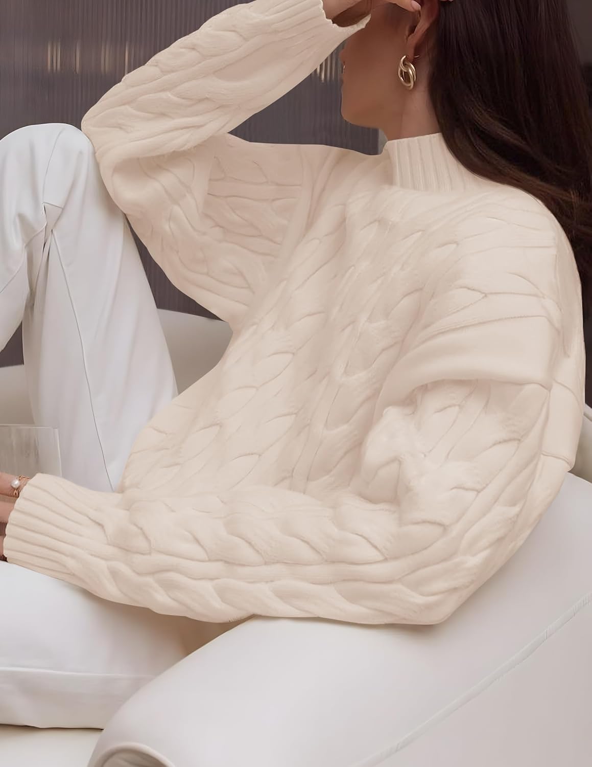 ZESICA Women's Sweaters 2026 Spring Long Sleeve Mock Neck Solid Color Casual Loose Chunky Pullover Sweater - Image 8