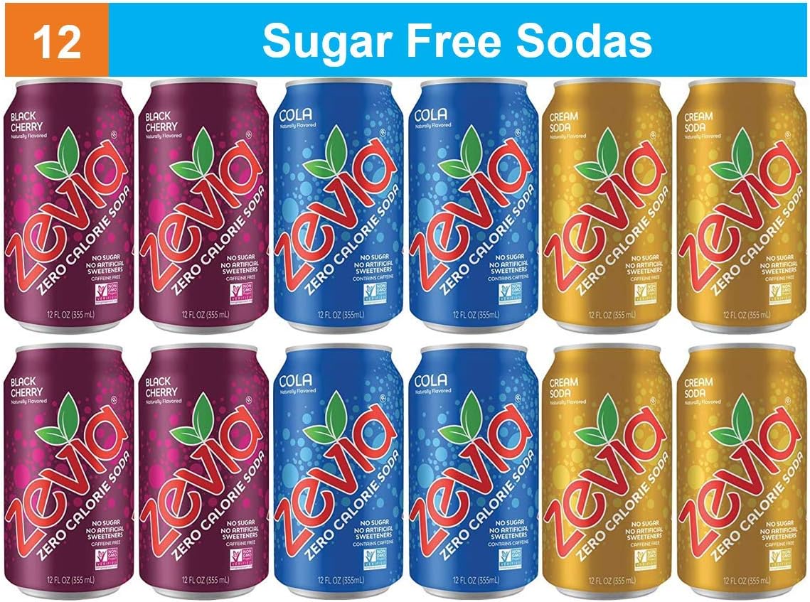 Bundle of Soda Zero Calorie Organic Stevia Drink (12 pack) Cream Soda, Cola, & Black Cherry Flavored Keto Drinks, Sugar Free Diet Beverage Refrigerator Restock Set