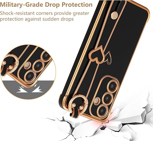 Vista 169 de ZTOFERA Funda para Samsung Galaxy S22 Plus 5G con correa para la muñeca, bonito borde chapado de lujo, patrón de corazones de amor para niñas y Azul