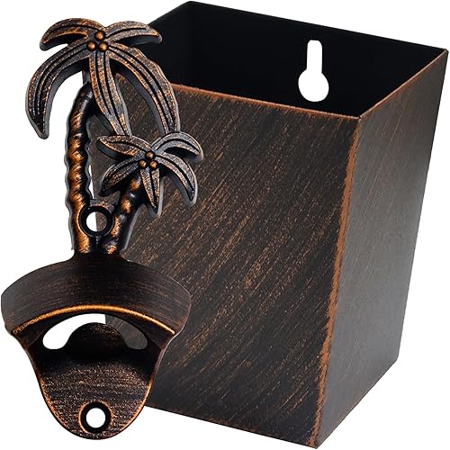 Abrebotellas vintage de montaje en pared, abrebotellas de palmera, cerveza, con captador para tapas al aire libre, para regalos temáticos de playa