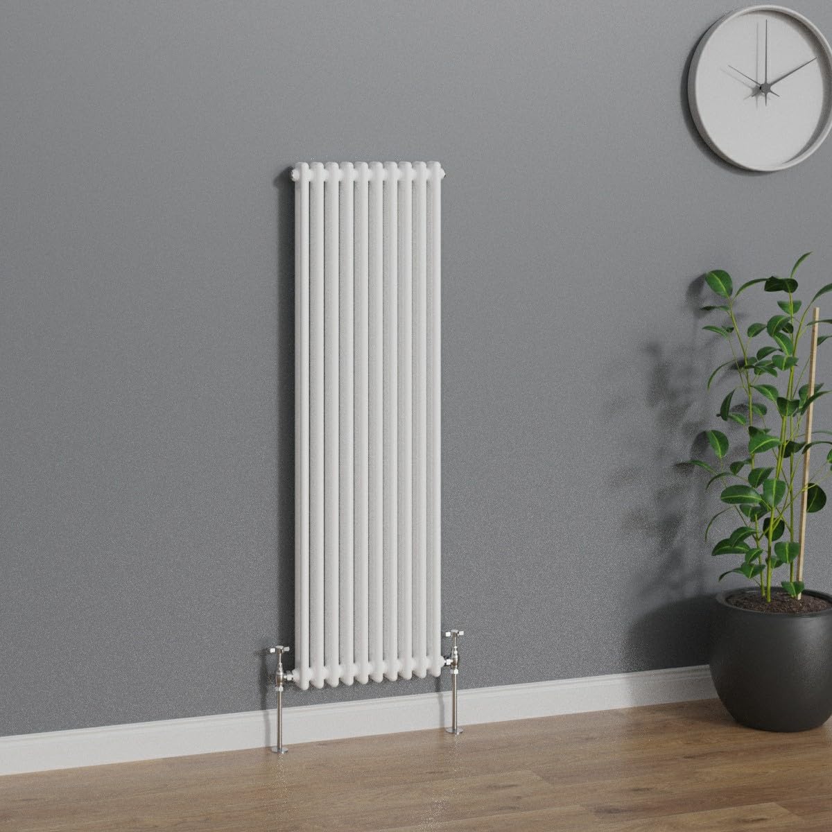 WarmeHaus Traditional Radiator White Vertical Double Column Cast Iron Radiators Tall Central Heating 1500x470mm