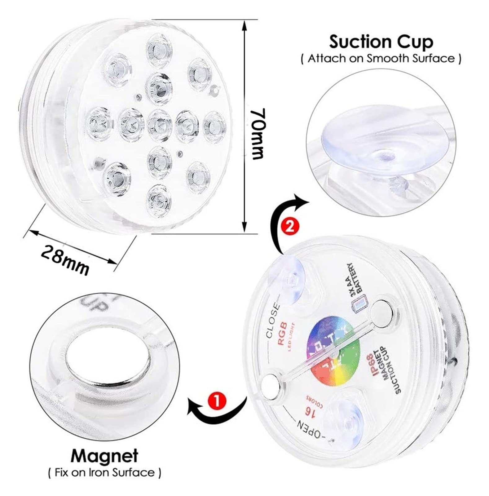 13 diod LED podwodne światło 16 kolorów RGB IP68 wodoodporne oświetlenie do basenu pilot RF zatapialne światła wazonu stawowego Wodoodporne Bezpieczne(1 Controller 3 Lamp)