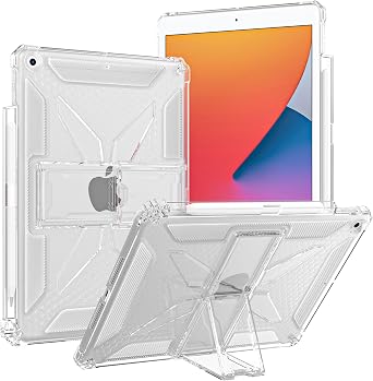 Clear Case for iPad 10.2" 2021/2020/2019,iPad 9th/8th/7th Generation Cover with Pencil Holder/Kickstand, Soft TPU with Reinforced Corners Shockproof Impact Resistant - Clear
