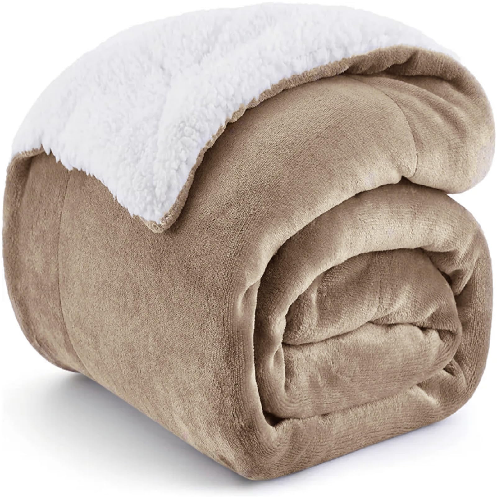 UYEESE Sherpa Fleece Throw Blanket Beige - Double/Twin Size 60" x 80"(152cm x 203cm) Warm Reversible Blanket for Bed and Couch โ image 1