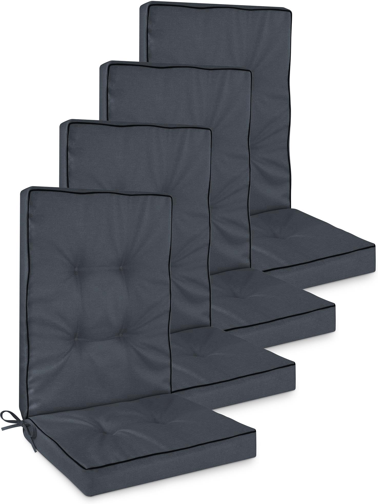 Hochlehner Auflagen Set 2er, 4er oder 6er – Gartenstuhlauflagen mit dickem Schaumstoffkern für hohen Sitzkomfort – Polster für Garten- und Terrassenstühle – made in Poland Dunkelgrau 120 x 50 x 8 cm