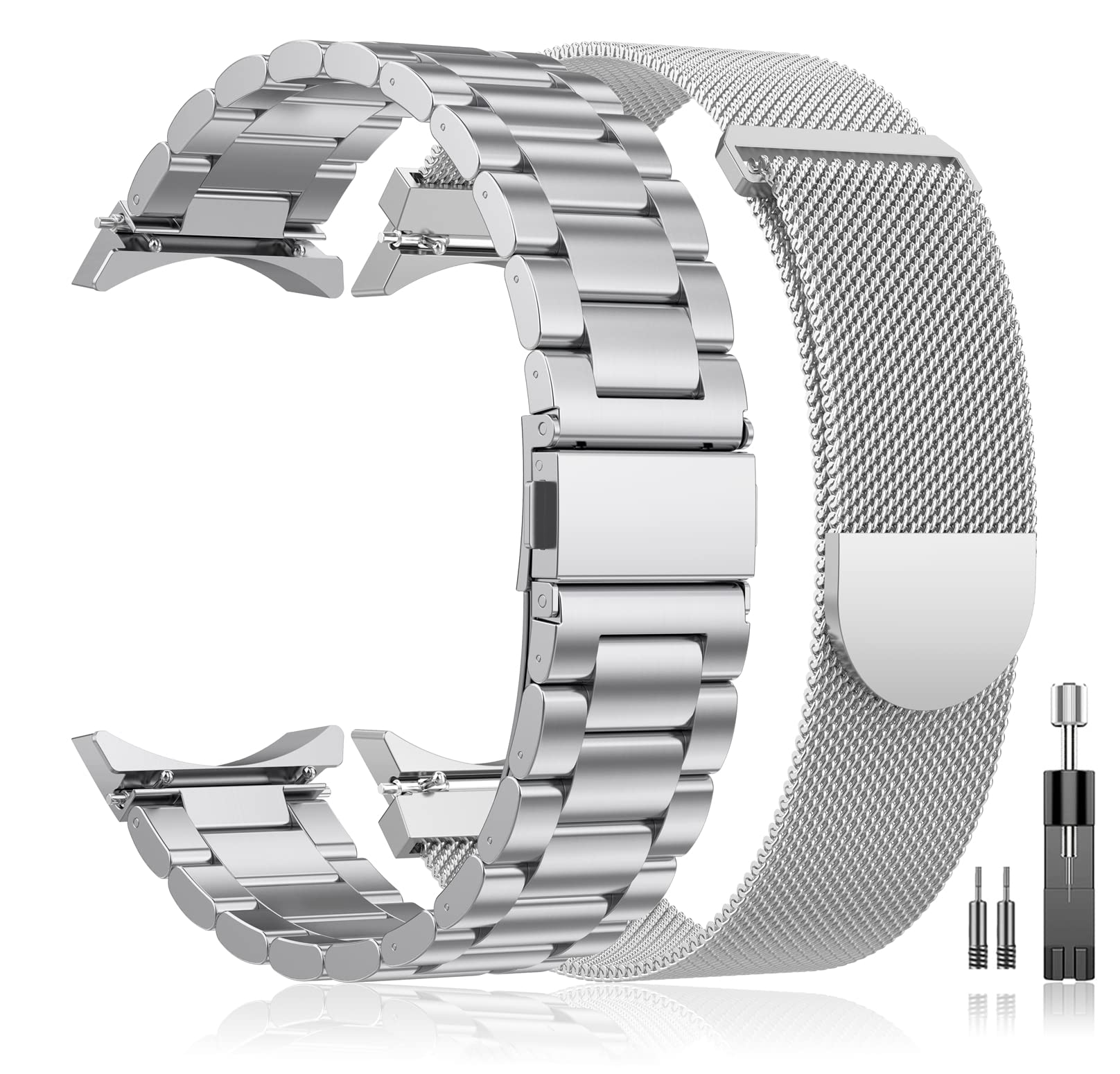 EverActCompatible for Galaxy Watch 5 Band Pro 45mm,Galaxy Watch 7 6 5 4 FE Band 40mm 44mm, Galaxy Watch 6 4 Classic Band, No Gap Mesh Band,Stainless Steel Metal Replacement Strap for Men Women