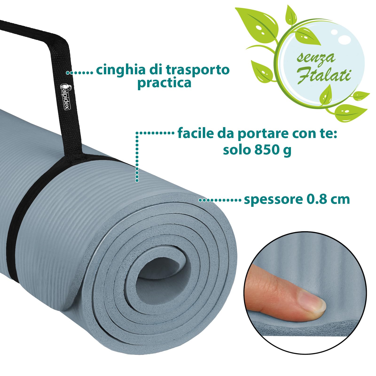 ALPIDEX Tappetino Yoga 183 x 60 x 0.8 cm Tappeto NBR Fitness Antiscivolo E-Book Cinghia Trasporto Aerobica Palestra Ginnastica Pilates Allenamento Casa
