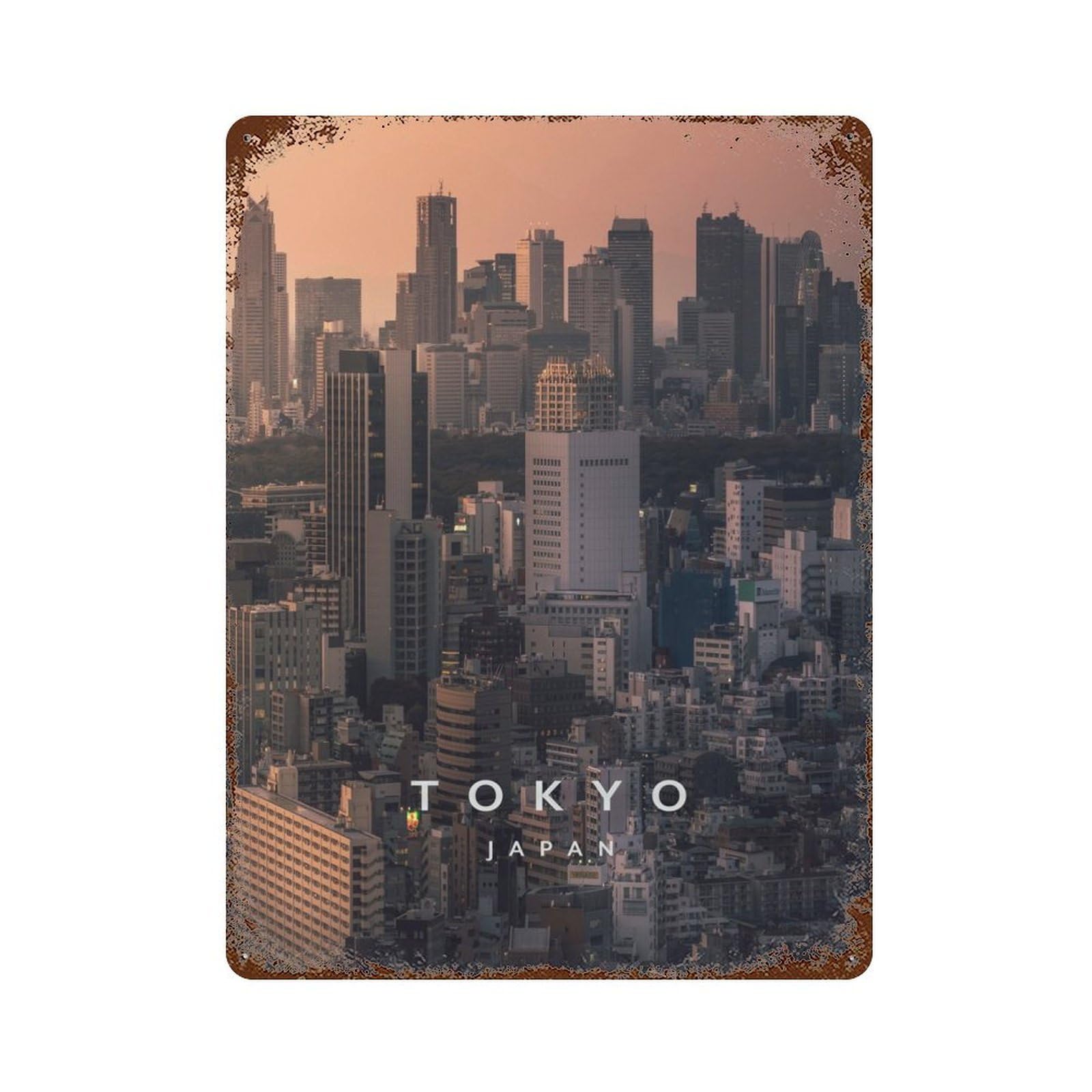 Tokyo Japan Vintage Rust Metal Sign 15.7"x11.8", Classic Wall Plaque for Basement, Hobby Room And Garage Decor