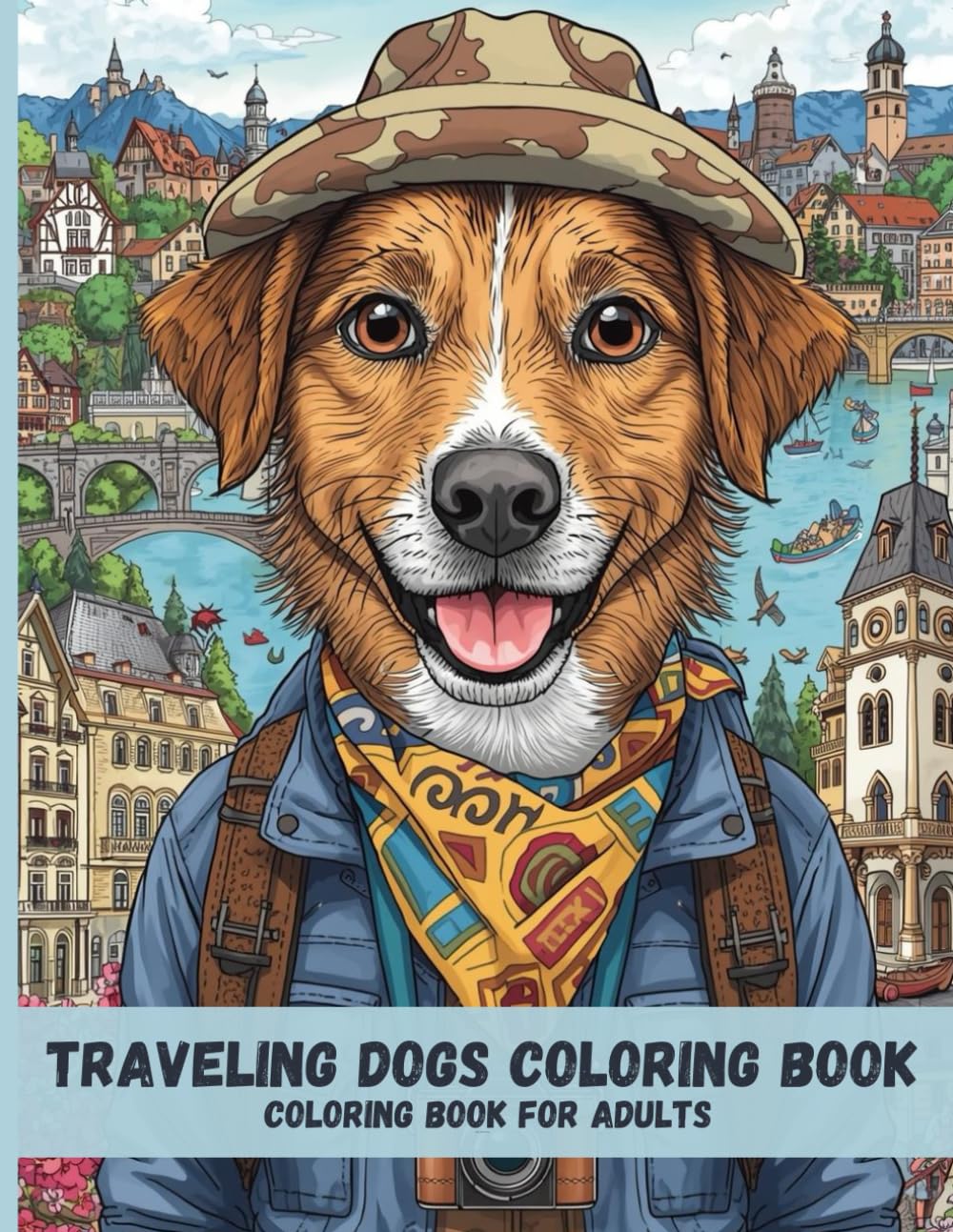 Traveling Dogs Coloring Book: Relaxing Adult Coloring Pages Featuring Adventure Dogs Exploring Beautiful Cities