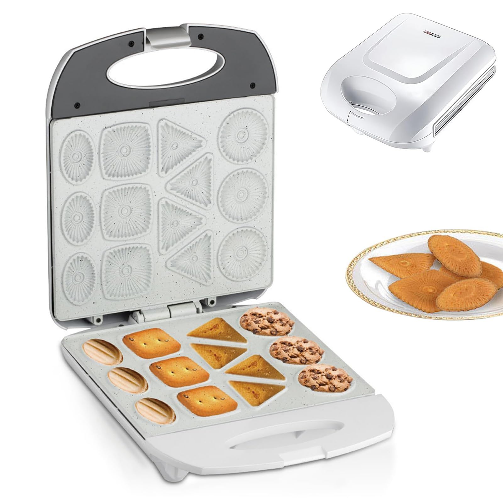 Macchina per Biscotti Elettrica, Stampo per Biscotti da 140 W, Biscottiera Antiaderente con Indicatore Led, Prepara 4 Pancake di Forme Diverse, per Dessert per la Colazione
