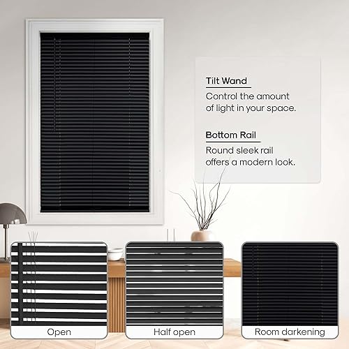 Miniatura 7 de PowerSellerUSA Persianas de vinilo sin cordón de 1 pulgada para oscurecer la habitación, 64 pulgadas de largo x 32 pulgadas de ancho, modo de