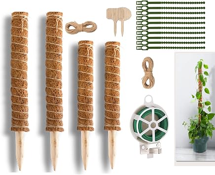 Moss Pole, 4 Moss Pole for Plants Monstera Extending to 40 Inches, 11 and 15 Coco Coir Poles for Plants to Grow Upwards, for Monstera Deliciosa, Sphagnum