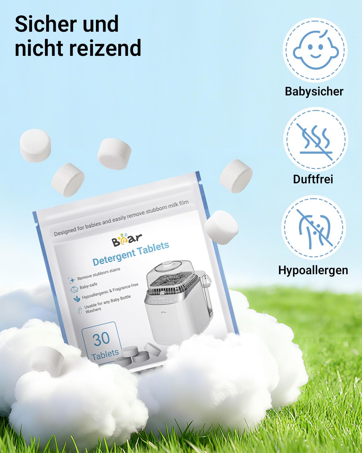 Bear Offizielle Flaschenreinigungs-Tabletten, 180 Stück – Reinigungstabletten für Bear und alle gängigen Flaschenreiniger, leistungsstark gegen Milchreste