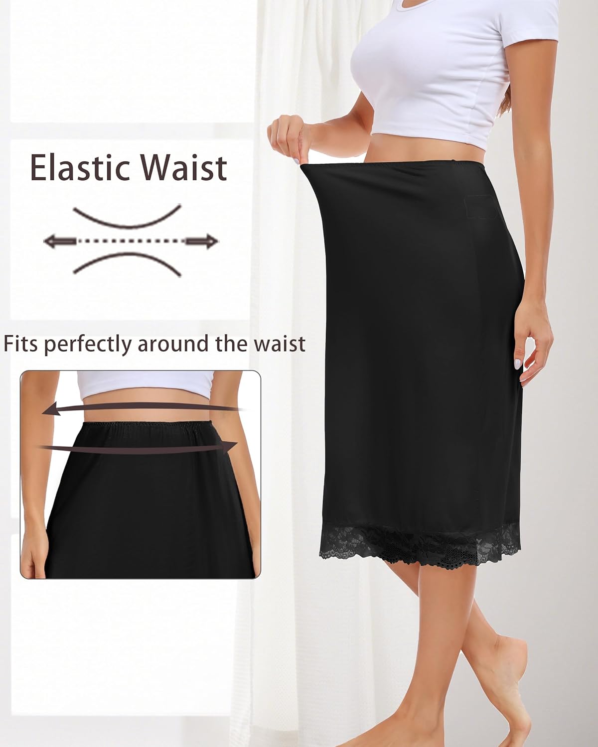 Half Slips for Women Long Underskirt with Lace Trim Ladies Soft Half Slip Under Skirt - Image 4