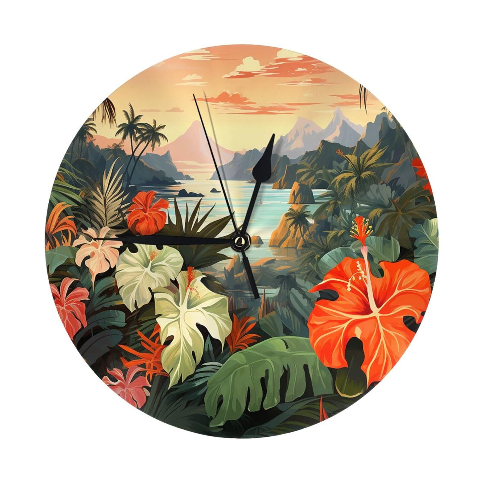 Horloge murale hawaïenne 25 cm silencieuse à pile pour salon