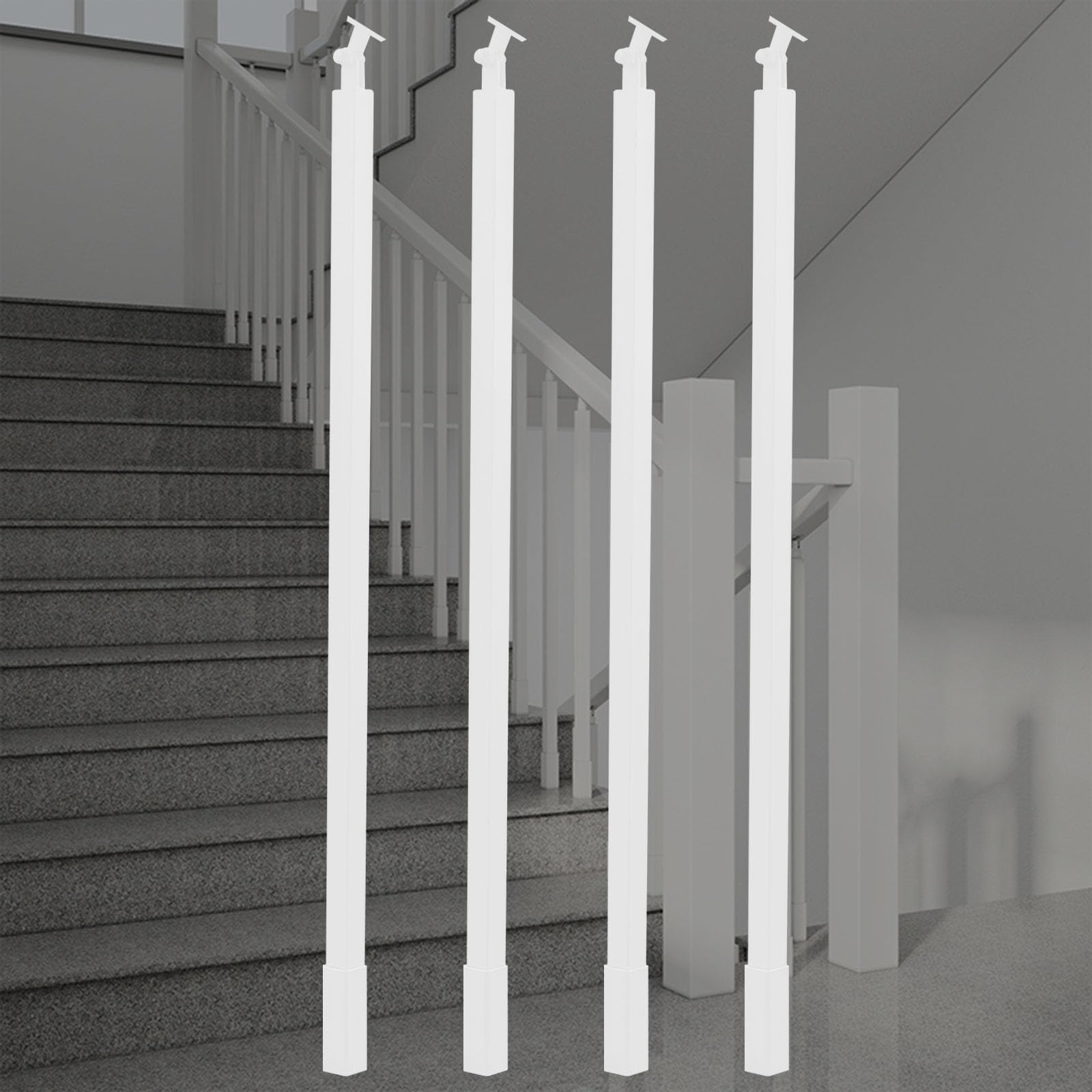 WLCGYD 30 36 42 48 51'' Metal Baluster Spindles, Interior Staircase Decks Banister Install Kit/Square Railing Post w/Bracket for Wooded Stairway Composite Steps(White 4 pcs,30in/76.2cm)