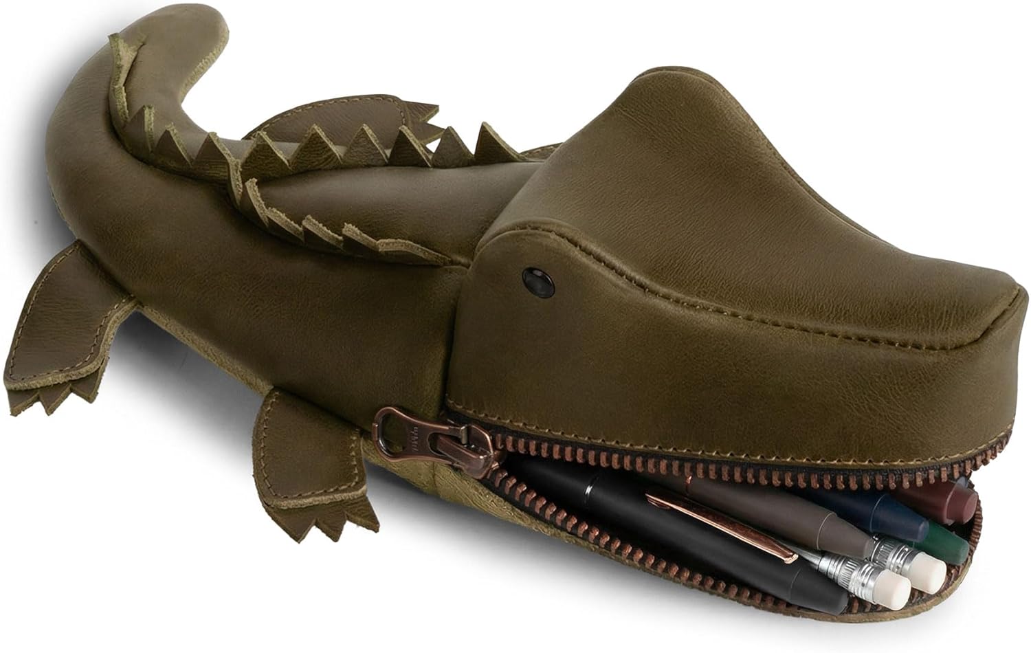 Crocodile-Shaped Pencil Pouch, Alligator-Shaped Coin Purse, Small Charger Cable Holder, Change Bag, Scissors Case, Purses & Pouches for Cash, Travel Zippered (Dark Jade)