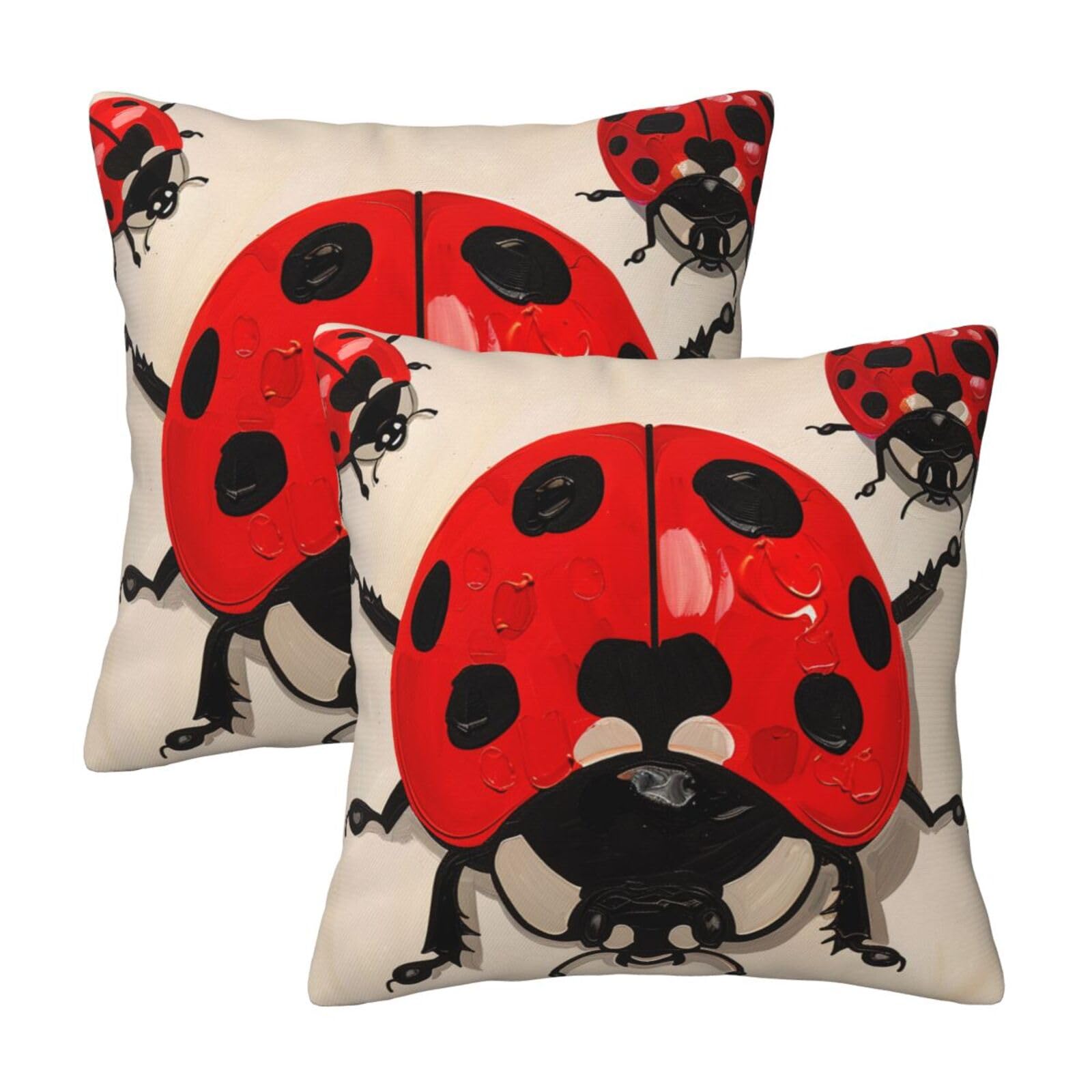 kkvhhyuo Ladybug Print Print Pillow Covers Set of 2, Square Decorative Cushion Covers with Hidden Zipper, Throw Pillow Cases for Living Room Sofa Bed Chair, 50x50 cm