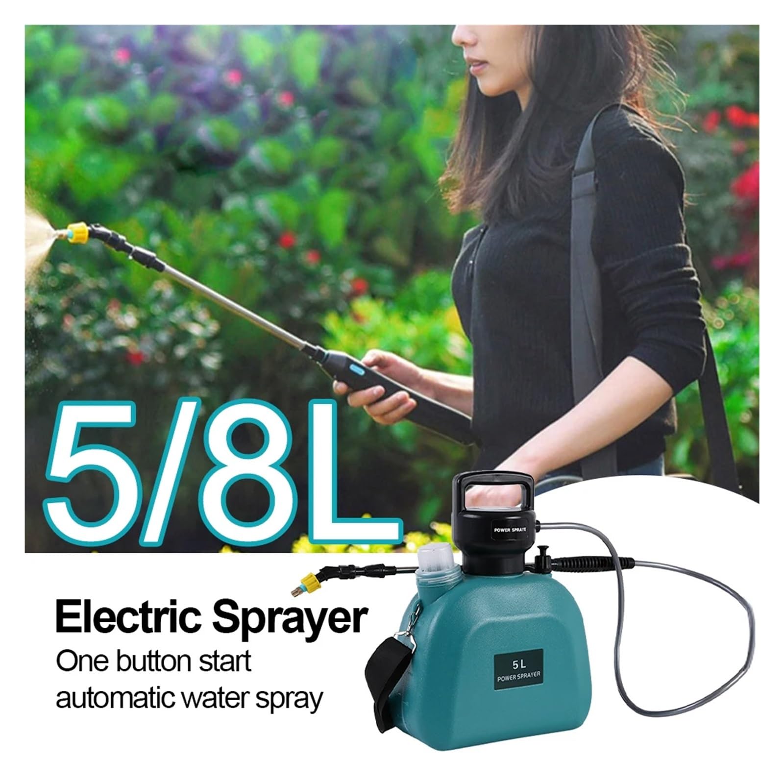 Spruzzatore elettrico, Spruzzatore elettrico con irrigatore da 5 litri, annaffiatoio for attrezzi agricoli, spruzzatore d'acqua nebulizzato bottiglia di irrigazione ricaricabile USB(Blauw)