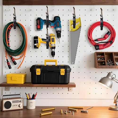 Miniatura 7 de Organizador de cables de extensión de 17 pulgadas con clips triangulares para organización y almacenamiento de garaje, correas de almacenamiento