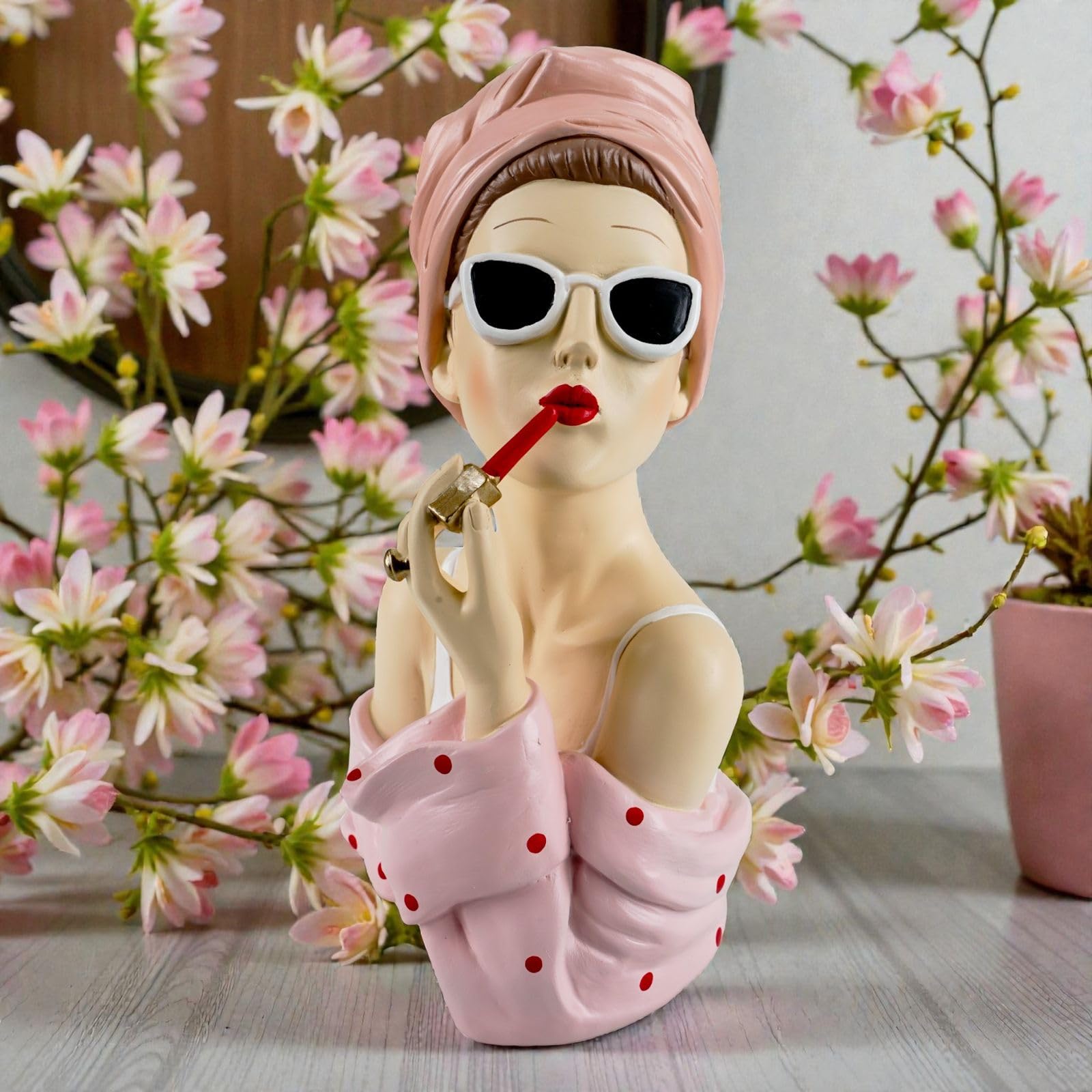 formano Deko Büste Dame modern Dekofigur Frauenbüste Polyresin Handbemalt 27 cm Stilvolle Wohnaccessoires in Rosa-Weiß Elegante Tisch- & Regaldekoration