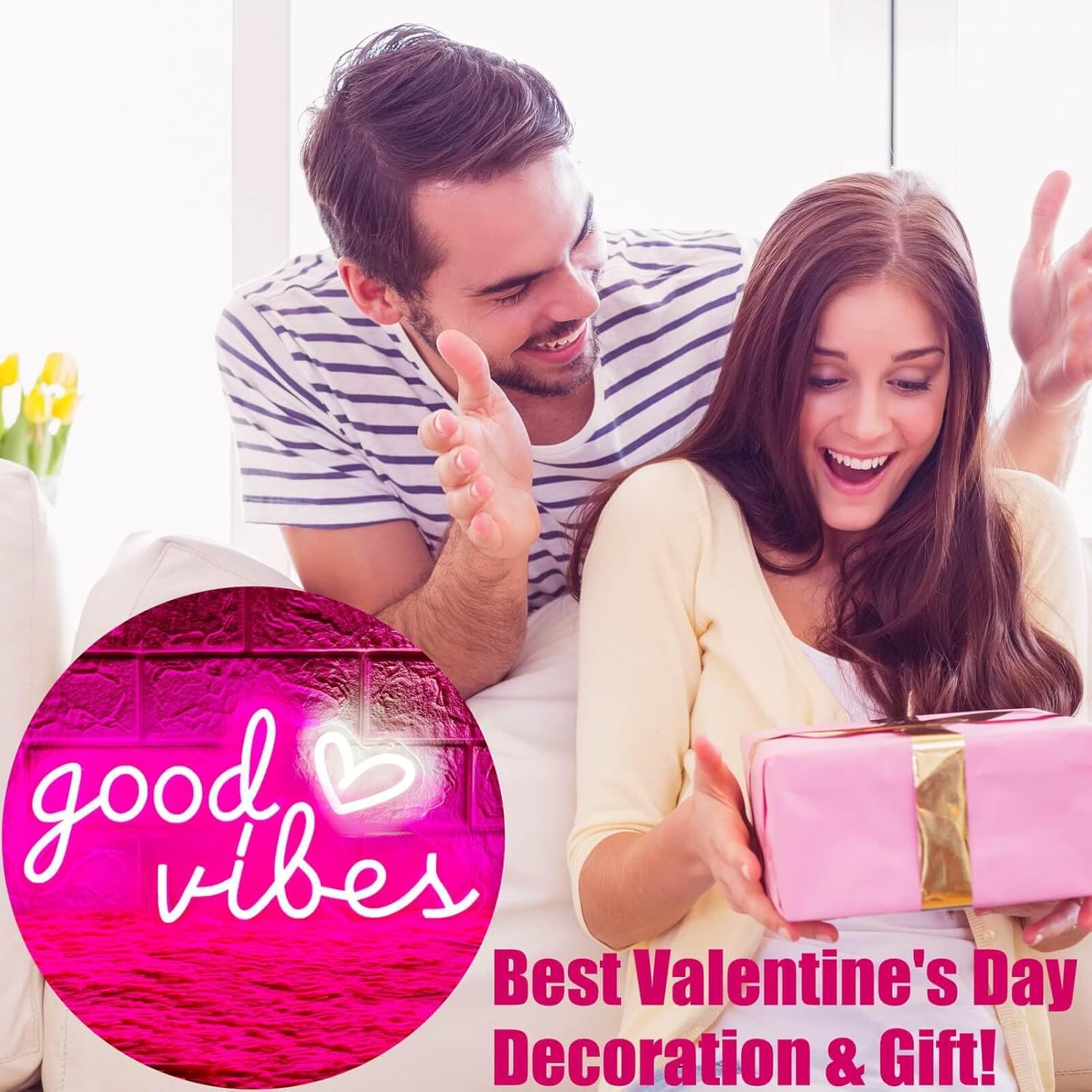 Good Vibes Neon Sign for Wall Decor Neon Lights Sign, 16"x8" Heart and Good Vibes LED Signs for Bedroom Wall, USB Operated Pink Goodvibes LED Neon Lights Signs for Game Room Christmas Decor - Image 8