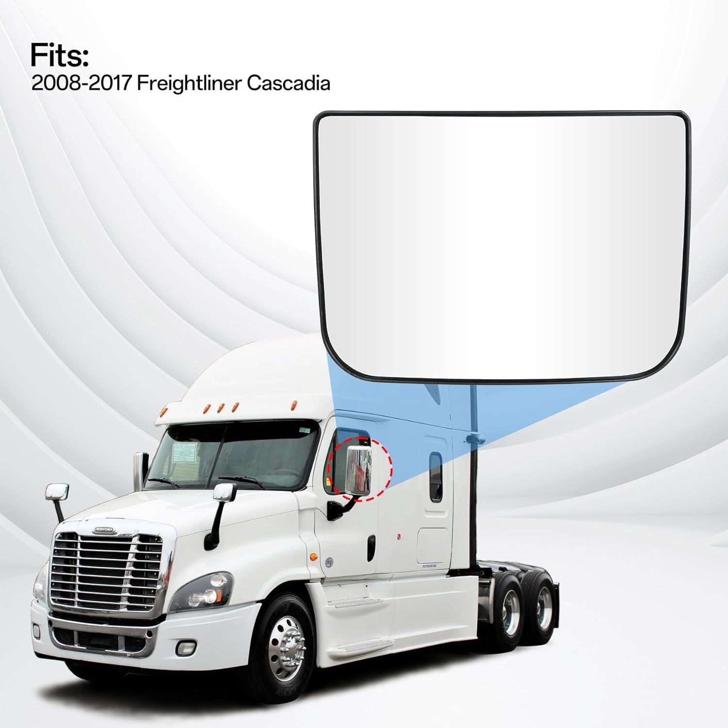 Lower Convex Mirror Glass with Back Plate, Rapid Defrost Heated Small Glass, Wide Angle, High Reflective, for 2008-2017 Freightliner Cascadia, Replaces TL-28717A (Driver/Passenger Side)