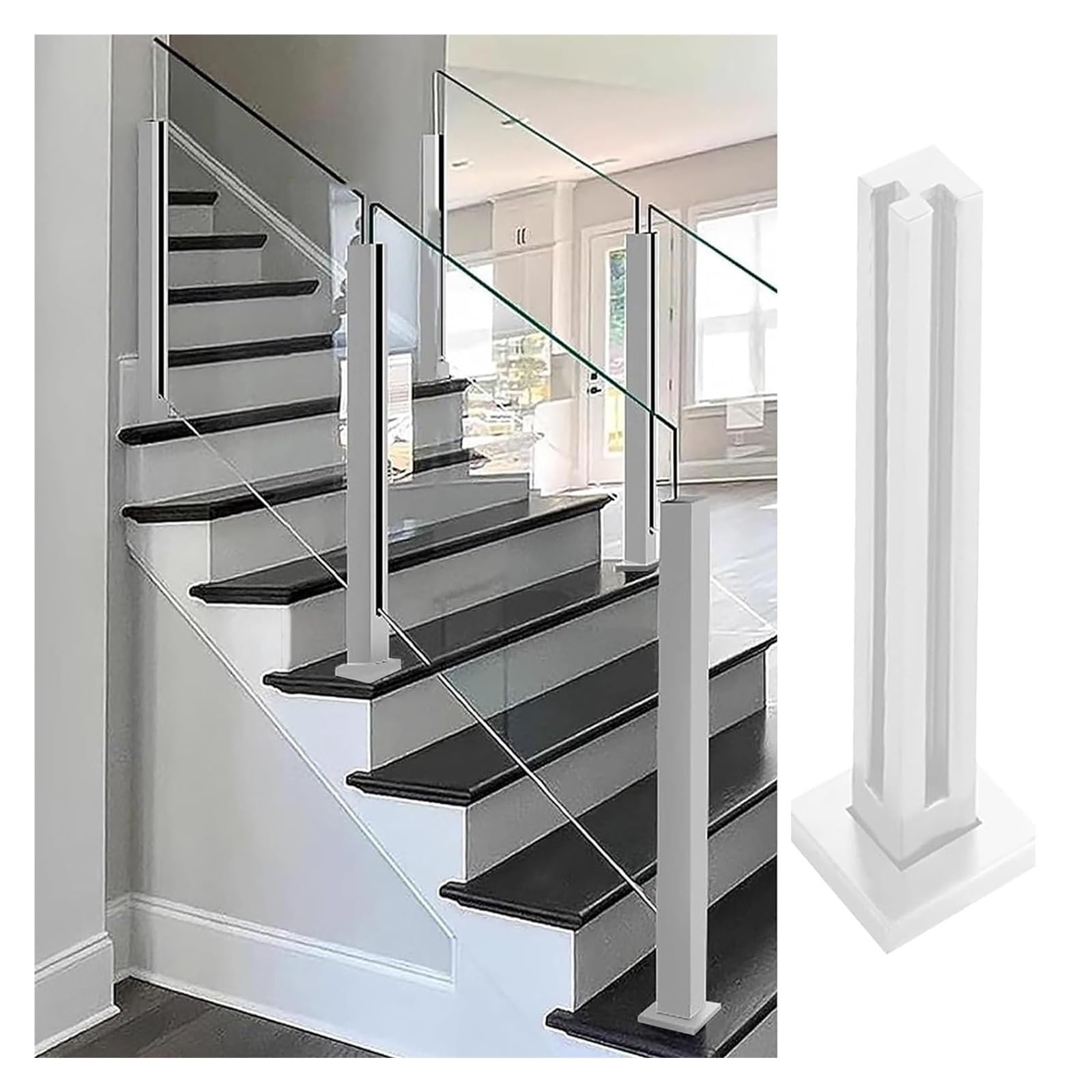 Kit de postes de barandilla cuadrada para paneles de 10 mm/12 mm, valla de acero inoxidable para escalones, balcones, grapas de diciembre, diseño de escaleras de patio