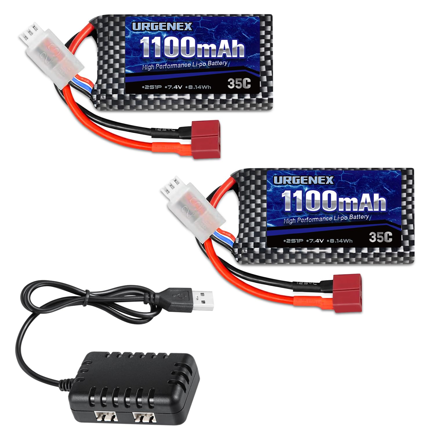URGENEX Lipo Battery 7.4V 1100mAh 35C(Burst 70C) Dean-Style T Plug 2S Rechargeable RC Battery Fit for HAIBOXING BEZGAR Truck HBX 16889 16890A 18690SA
