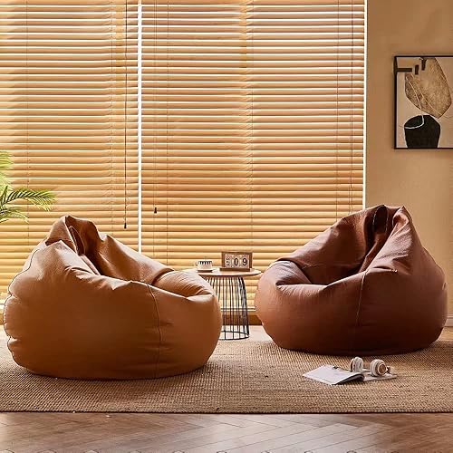 Miniatura 5 de SXBCyan Funda de puf grande de lujo para sofá, de piel sintética, puf, para puf, impermeable, sin relleno, para exteriores, puff (color marrón,