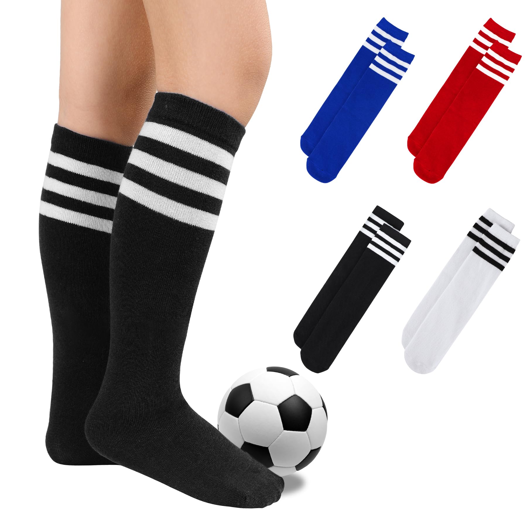 Zando 4 Pairs Kids Soccer Socks Athletic Youth Boys Girls Knee High Socks