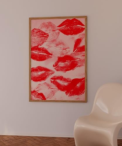 Miniatura 3 de Red Lips Poster 70s Retro Wall Art Print featuring bold lipstick kiss marks arranged in a pop art style for nostalgic vintage bedroom or living room