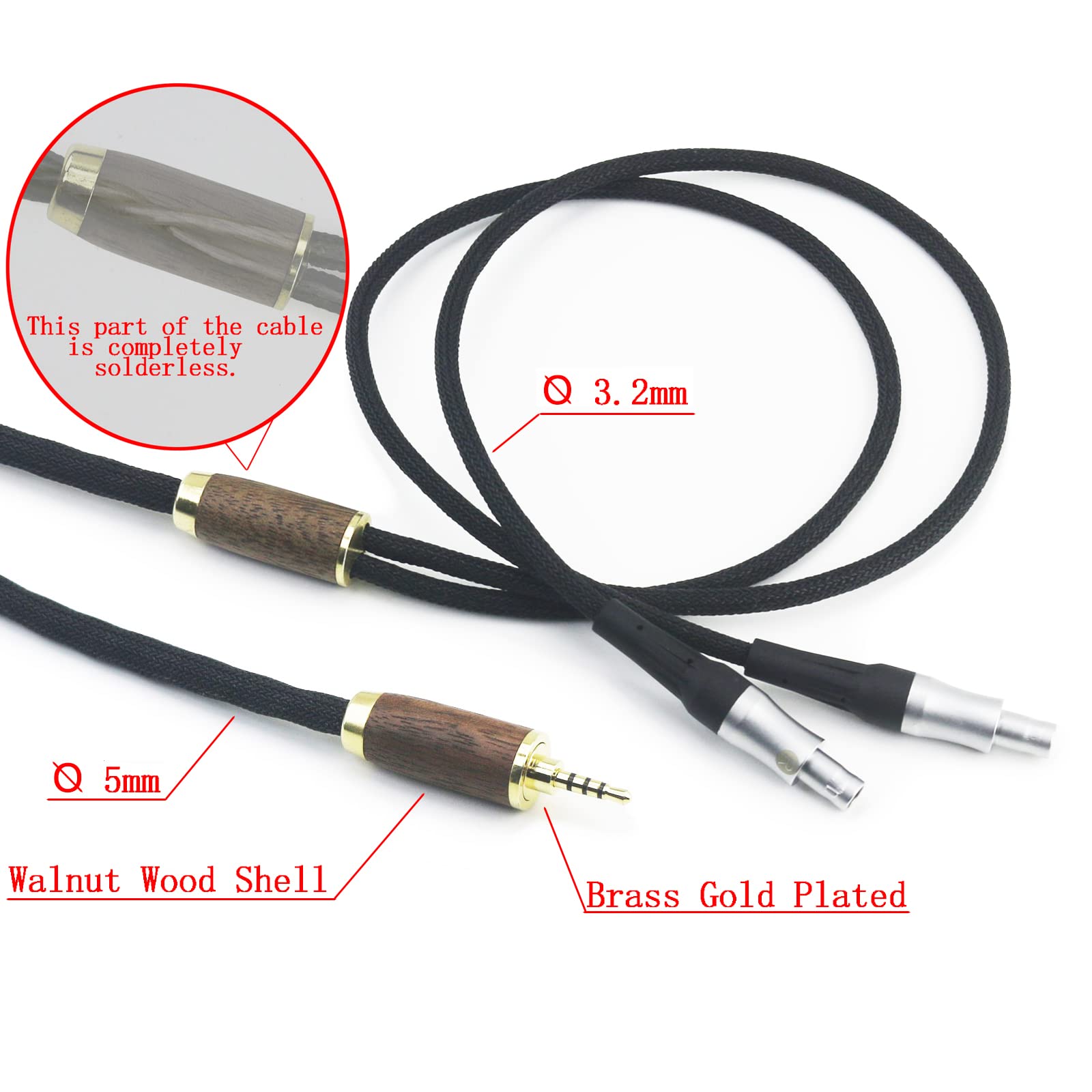 ABLET Cavo bilanciato Trrs maschio 6N OCC da 2,5 mm, placcato argento, cavo bilanciato da 2,5 mm, compatibile con cuffie Sennheiser HD800, HD800S, HD820, guscio in legno di noce