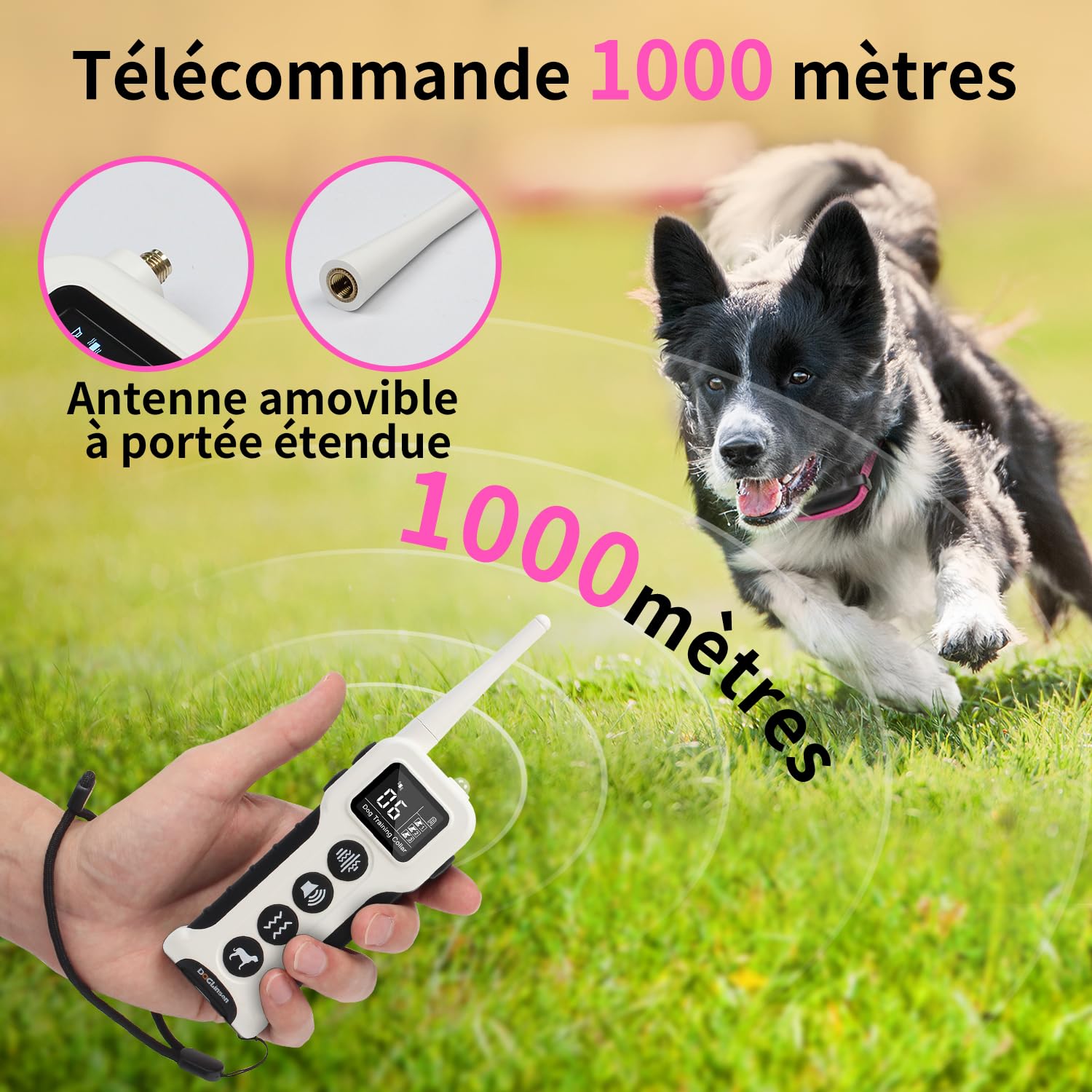 Collier de Dressage Pour Chien sans Choc - Collier Vibrant Pour Chien, Portée 1000m, 9 tonnellate e modalità di vibrazione, Pour Chiens Petit, Moyen et Grand - senza Douleur
