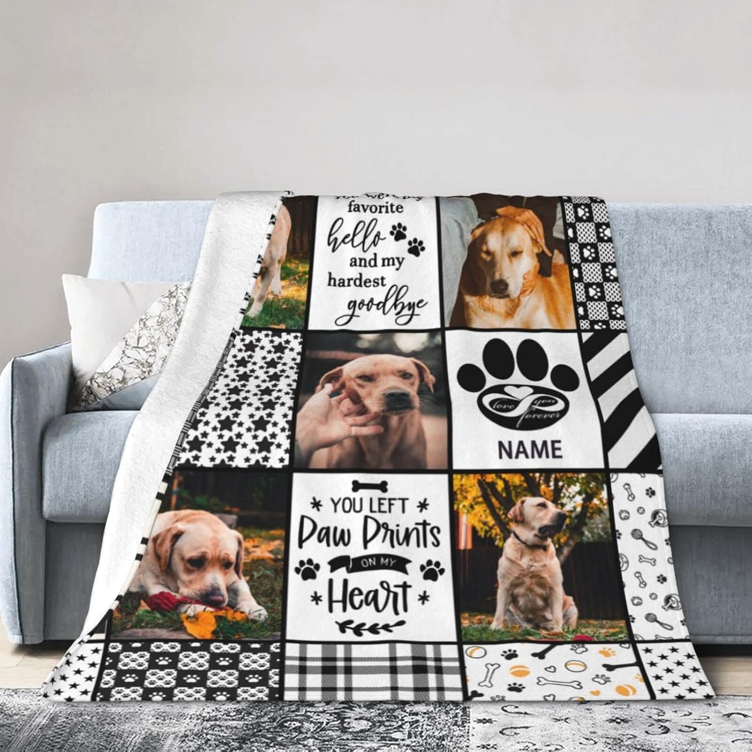 Funnylife Custom Dog Photo Memorial Blanket Personalized Pet Memorial Gifts for Dogs Loss of Pet Sympathy Gift Dog Bereavement Gifts 40"X50"